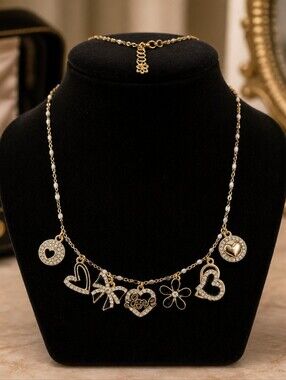 Gold Heart & Charm Necklace for Women - Love Charm Pendant